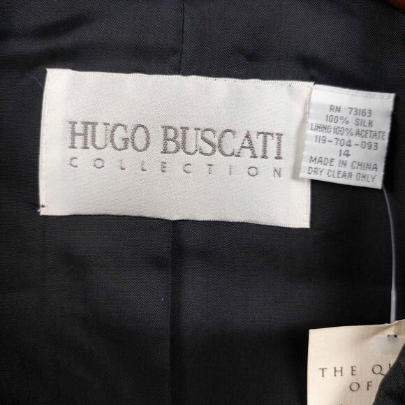 Hugo Buscati Blazer Womens 14 Black 100% Silk Jacket Dressy 2 Button Lined Suit - Picture 9 of 11